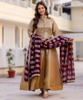 elegant banarasi gown with dupatta festive flair & timeless grace 4