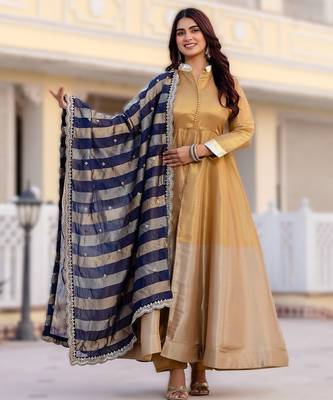 elegant banarasi gown with dupatta festive flair & timeless grace 1