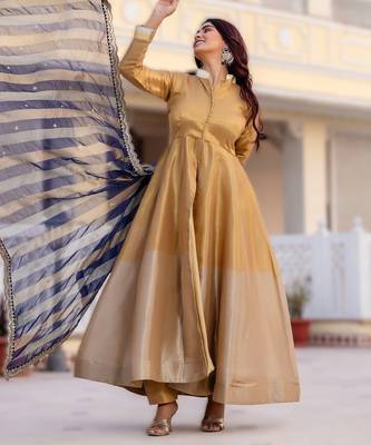 elegant banarasi gown with dupatta festive flair & timeless grace 3