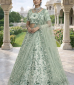 Sea Green Color Embroidery Sequins Work Diamon Silk Lehenga Choli Dupatta Set