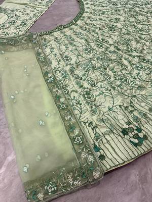 Sea Green Color Embroidery Sequins Work Diamon Silk Lehenga Choli Dupatta Set 5