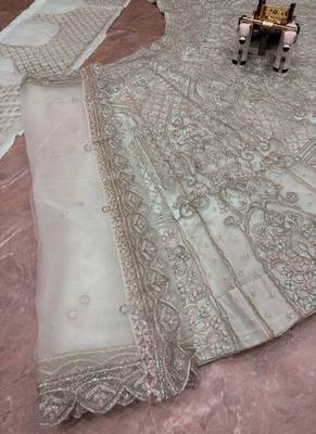 Light Sky Blue Color Embroidery Sequins Work Butterfly Net Lehenga Choli Dupatta Set 5