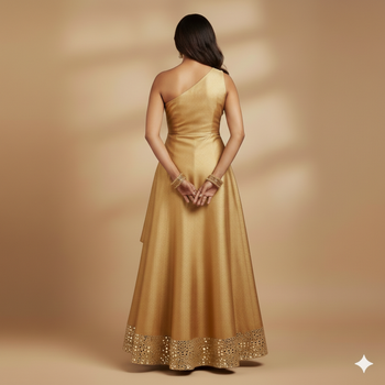 Gold Asymmetrical Anarkali long choli lehenga 2