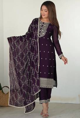 Women's georgette sequins embroidered kurta pant with dupatta set 1