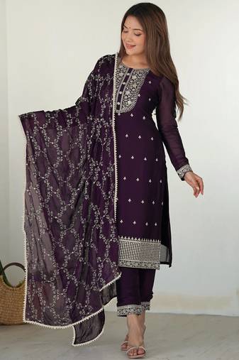 Women's georgette sequins embroidered kurta pant with dupatta set