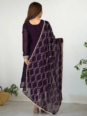 Women's georgette sequins embroidered kurta pant with dupatta set 2