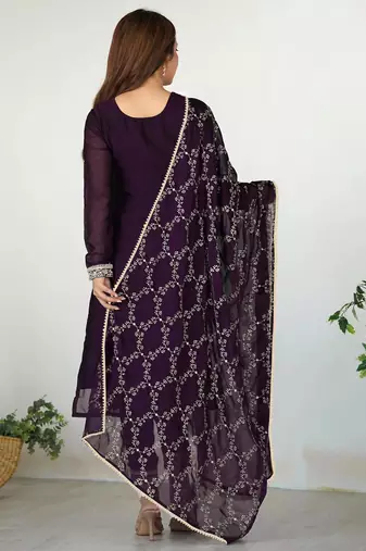 Women's georgette sequins embroidered kurta pant with dupatta set