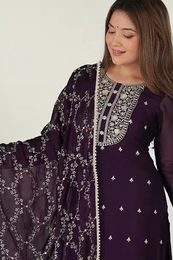 Women's georgette sequins embroidered kurta pant with dupatta set