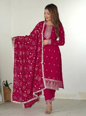 Women's georgette sequins embroidered kurta pant with dupatta set 1