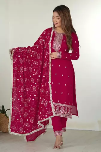 Women's georgette sequins embroidered kurta pant with dupatta set