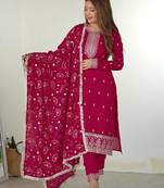 Women's georgette sequins embroidered kurta pant with dupatta set