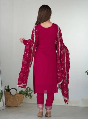 Women's georgette sequins embroidered kurta pant with dupatta set 2