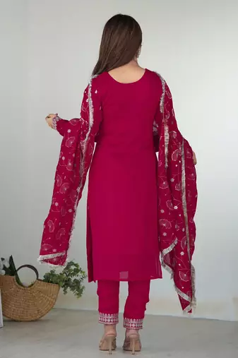 Women's georgette sequins embroidered kurta pant with dupatta set