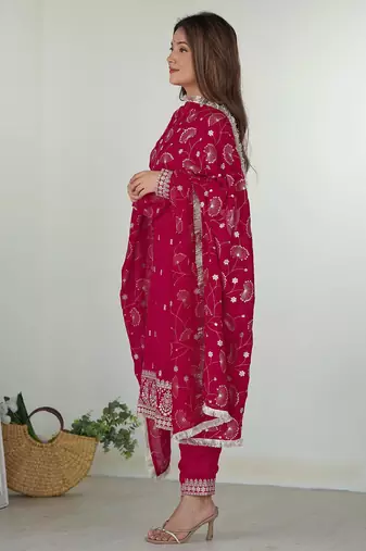 Women's georgette sequins embroidered kurta pant with dupatta set