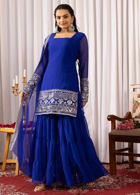 Women's georgette sequins embroidered kurta sharara with dupatta set 2