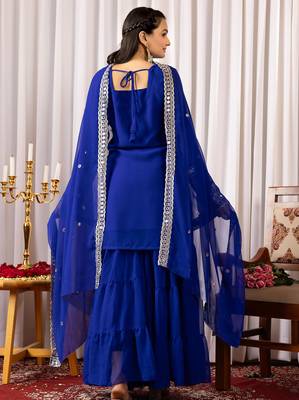 Women's georgette sequins embroidered kurta sharara with dupatta set 3