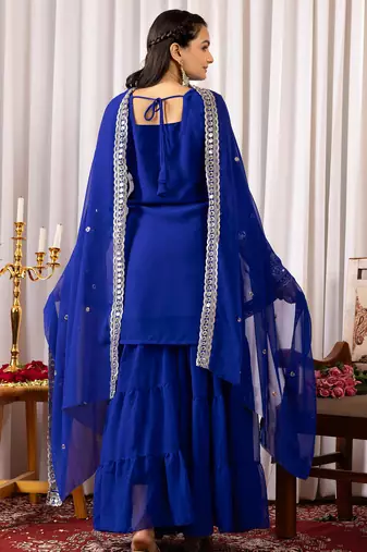 Women's georgette sequins embroidered kurta sharara with dupatta set