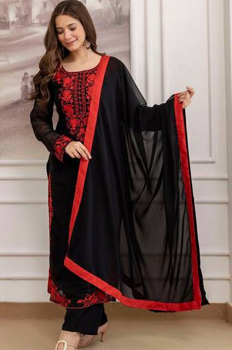 Women's georgette floral embroidered chikankari kurta pant with dupatta set