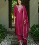Women's cotton blend embroidered kurta pant with dupatta set
