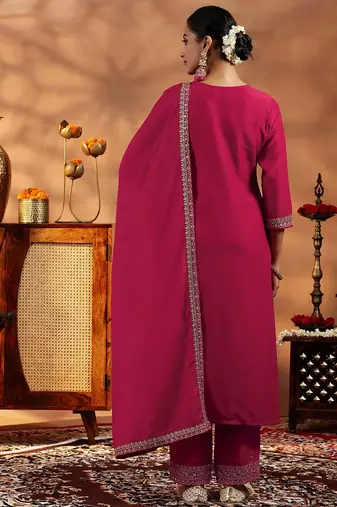 Women's cotton blend embroidered kurta pant with dupatta set