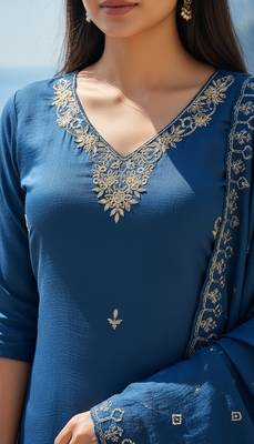 Women's cotton blend embroidered kurta pant with dupatta set 5