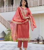 Women's shimmer net sequins embroidered kurta pant with dupatta set