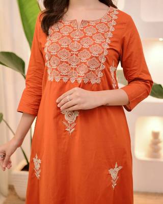 Women's cotton blend floral embroidered kurta pant with dupatta set 2