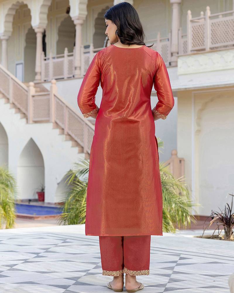 Women's shimmer net sequins embroidered kurta pant with dupatta set