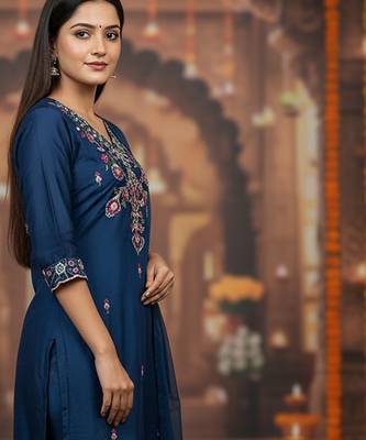 Women's cotton blend floral embroidered kurta pant with dupatta set 2