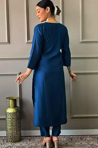 Women's cotton blend embroidered kurta pant with dupatta set