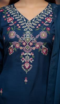 Women's cotton blend floral embroidered kurta pant with dupatta set 4