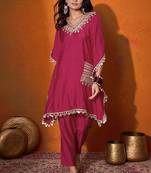 Women's silk mirror embroidered kaftan kurta pant set