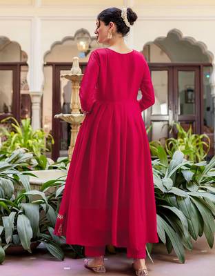 Women's vichitra silk sequins embroidered anarkali kurta pant with dupatta set 3