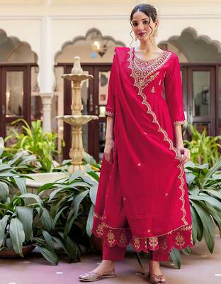 Women's vichitra silk sequins embroidered anarkali kurta pant with dupatta set 5