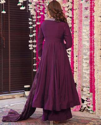Women's vichitra silk embroidered anarkali kurta palazzo with bandhani dupatta set 3