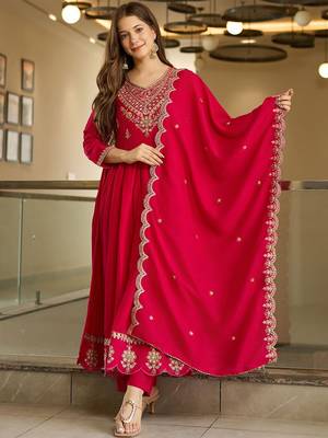 Women's vichitra silk sequins embroidered anarkali kurta pant with dupatta set 2
