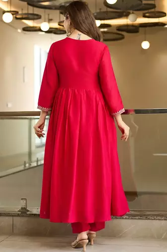 Women's vichitra silk sequins embroidered anarkali kurta pant with dupatta set