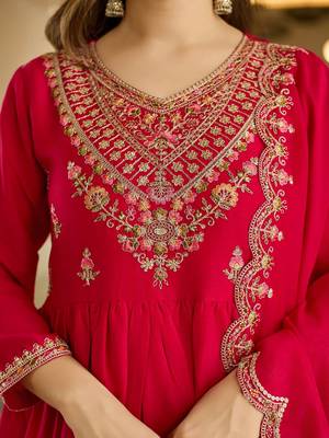 Women's vichitra silk sequins embroidered anarkali kurta pant with dupatta set 4