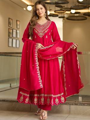 Women's vichitra silk sequins embroidered anarkali kurta pant with dupatta set 5