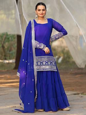 Women's georgette sequins embroidered kurta sharara with dupatta set 1