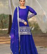 Women's georgette sequins embroidered kurta sharara with dupatta set