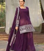 Women's georgette sequins embroidered kurta sharara with dupatta set
