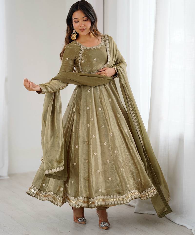 New Designer  Green Anarkali Gown Wedding Wear Suit Set