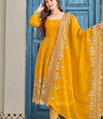 Yellow Embroidery Work Suit With Dupatta Wedding wear Gown Suit Set