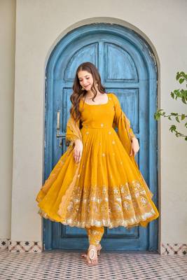 Yellow Embroidery Work Suit With Dupatta Wedding wear Gown Suit Set 2