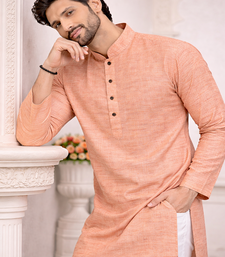 yellow color woven work khadi linen kurta payjama set