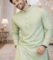 mint color jaquard printed kurta payjama set