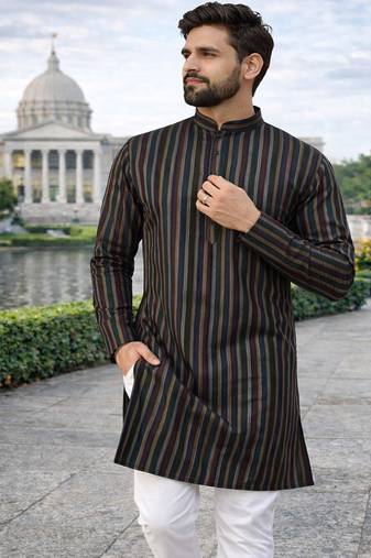 black color lilen jaquard kurta payjama set 