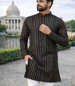 black color lilen jaquard kurta payjama set 