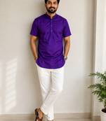Navy Blue Zari Weaving Dot Cottan Silk Short Kurta